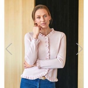 Cashmere Tan Ruffled Button Down Sweater